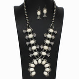 98287, WESTERN SQUASH BLOSSOM TURQUOISE STONE WITH NAVAJO BEADED NECKLACE