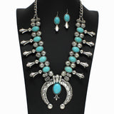 98288, WESTERN SQUASH BLOSSOM WITH FLORAL TEXTURED BALL BEADED NECKLACE