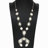 98292, WESTERN SQUASH BLOSSOM TURQUOISE STONE LONG NECKLACE