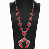 98292, WESTERN SQUASH BLOSSOM TURQUOISE STONE LONG NECKLACE