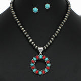 98309, WESTERN OVAL TURQUOISE ACCENT WITH NAVAJO BEADED NECKLACE