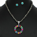 98309, WESTERN OVAL TURQUOISE ACCENT WITH NAVAJO BEADED NECKLACE
