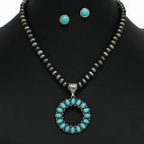 98309, WESTERN OVAL TURQUOISE ACCENT WITH NAVAJO BEADED NECKLACE