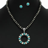 98309, WESTERN OVAL TURQUOISE ACCENT WITH NAVAJO BEADED NECKLACE