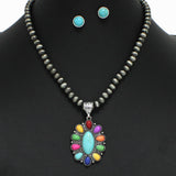 98310, WESTERN CONCHO TURQUOISE WITH NAVAJO BEADED NECKLACE