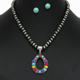 98311, WESTERN TEARDROP TURQUOISE WITH NAVAJO BEADED NECKLACE