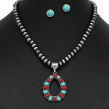 98311, WESTERN TEARDROP TURQUOISE WITH NAVAJO BEADED NECKLACE