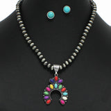 98312, WESTERN SQUASH BLOSSOM TURQUOISE WITH NAVAJO BEADED NECKLACE