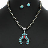 98312, WESTERN SQUASH BLOSSOM TURQUOISE WITH NAVAJO BEADED NECKLACE