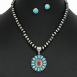 98313, WESTERN CONCHO TURQUOISE WITH NAVAJO BEADED NECKLACE