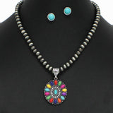 98313, WESTERN CONCHO TURQUOISE WITH NAVAJO BEADED NECKLACE