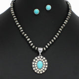 98314, WESTERN OVAL TURQUOISE WITH NAVAJO BEADED NECKLACE