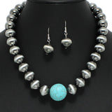 98316, WESTERN ROUND TURQUOISE STONE WITH NAVAJO BEADED NECKLACE