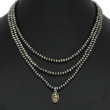98319, DAINTY LEOPARD OVAL BUBBLE GLASS WITH TRIPLE LAYERED NAVAJO BEADED NECKLACE