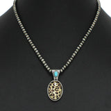 98322, LEOPARD OVAL BUBBLE GLASS WITH NAVAJO BEADED NECKLACE