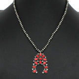 98323, WESTERN SQUASH BLOSSOM TURQUOISE STONE WITH NAVAJO BEADED NECKLACE