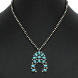 98323, WESTERN SQUASH BLOSSOM TURQUOISE STONE WITH NAVAJO BEADED NECKLACE