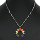 98324, WESTERN SQUASH BLOSSOM TURQUOISE STONE WITH NAVAJO BEADED NECKLACE