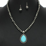 98329, WESTERN TEARDROP TURQUOISE STONE WITH NAVAJO BEADED NECKLACE