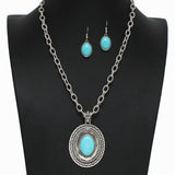 98339, WESTERN OVAL TURQUOISE STONE PENDANT NECKLACE