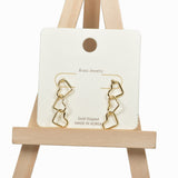 98349, GOLD DIPPED BRASS TRIPLE HEART DROP EARRING