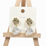 98352, GOLD DIPPED BRASS TEXTURED METAL WITH ACRYLIC DANGLE EARRING