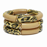 98367, LEOPARD PRINT TUBE MULTI LAYERED STRETCH BRACELET