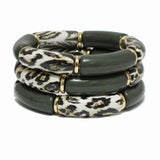 98367, LEOPARD PRINT TUBE MULTI LAYERED STRETCH BRACELET