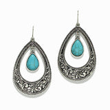 98371, WESTERN TEXTURED TEARDROP WITH TURQUOISE STONE EARRING