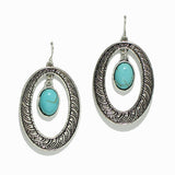 98372, WESTERN TEXTURED OVAL WITH TURQUOISE STONE EARRING