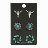 98381, WESTERN THEME STEER HEAD STUD EARRING SET