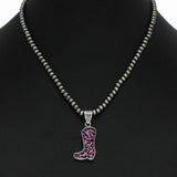 98383, WESTERN LEOPARD COWBOY BOOTS WITH NAVAJO BEADED NECKLACE