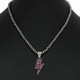 98383, WESTERN LEOPARD LIGHTNING BOLT WITH NAVAJO BEADED NECKLACE