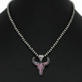 98383, WESTERN LEOPARD STEER HEAD WITH NAVAJO BEADED NECKLACE