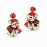 98408, CHRISTMAS SNOWMAN SEED BEADED EARRING