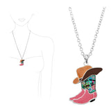98422, WESTERN COWBOY BOOTS ENAMEL PENDANT NECKLACE