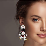 98427, ENAMEL GLITTER CHRISTMAS SNOWMAN EARRING