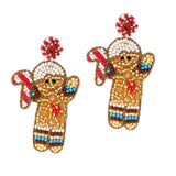 98428, CHRISTMAS GINGERBREAD MAN SEED BEADED EARRING