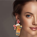 98428, CHRISTMAS GINGERBREAD MAN SEED BEADED EARRING