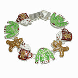 98429, GLITTER ENAMEL CHRISTMAS UGLY SWEATER & GINGERBREAD MAN MAGNETIC CLOSURE BRACELET