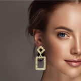 98432, GOLD DIPPED BRASS, GEOMETRIC TEXTURED DANGLE EARRING