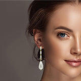 98438, GOLD DIPPED BRASS, RECTANGLE RHINESTONE ACCENT WITH PEARL DANGLE EARRING