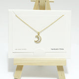 98446, 14K GOLD DIPPED, DAINTY CRESCENT MOON CHARM NECKLACE