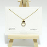 98447, DAINTY HEART ACCENT WITH PAVE ROUND RHINESTONE CHARM NECKLACE