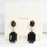 98448, GOLD DIPPED BRASS, RECTANGLE RHINESTONE DANGLE EARRING