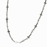 98459, BRASS DAINTY CROSS WITH PEARL NECKLACE