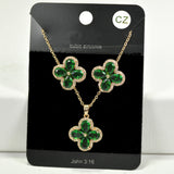 98463, CLOVER CUBIC ZIRCONIA PENDANT NECKLACE SET