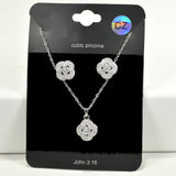 98466, CLOVER CUBIC ZIRCONIA PENDANT NECKLACE SET
