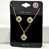 98466, CLOVER CUBIC ZIRCONIA PENDANT NECKLACE SET