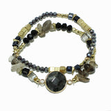 98503, ROUND SEMI PRECIOUS STONE MULTI LAYERED BEADED STRETCH BRACELET